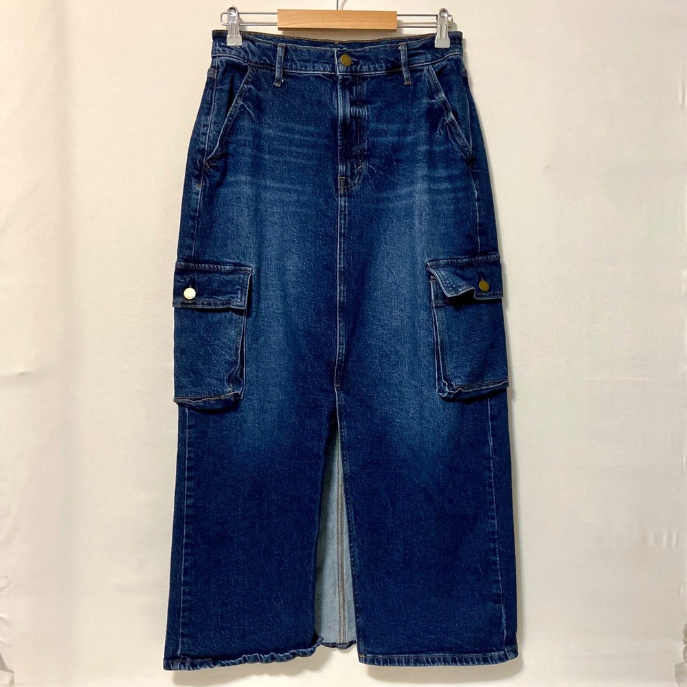 a.n.a Denim Cargo Maxi Skirt Women's 8 Blue Jean High Rise Front Slit Casual EUC